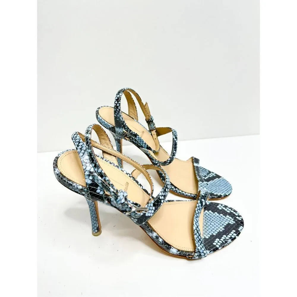 Black Suede Studio Sandals Womens Size 7 Blue Black Leather Gwen Snake Print - Image 3