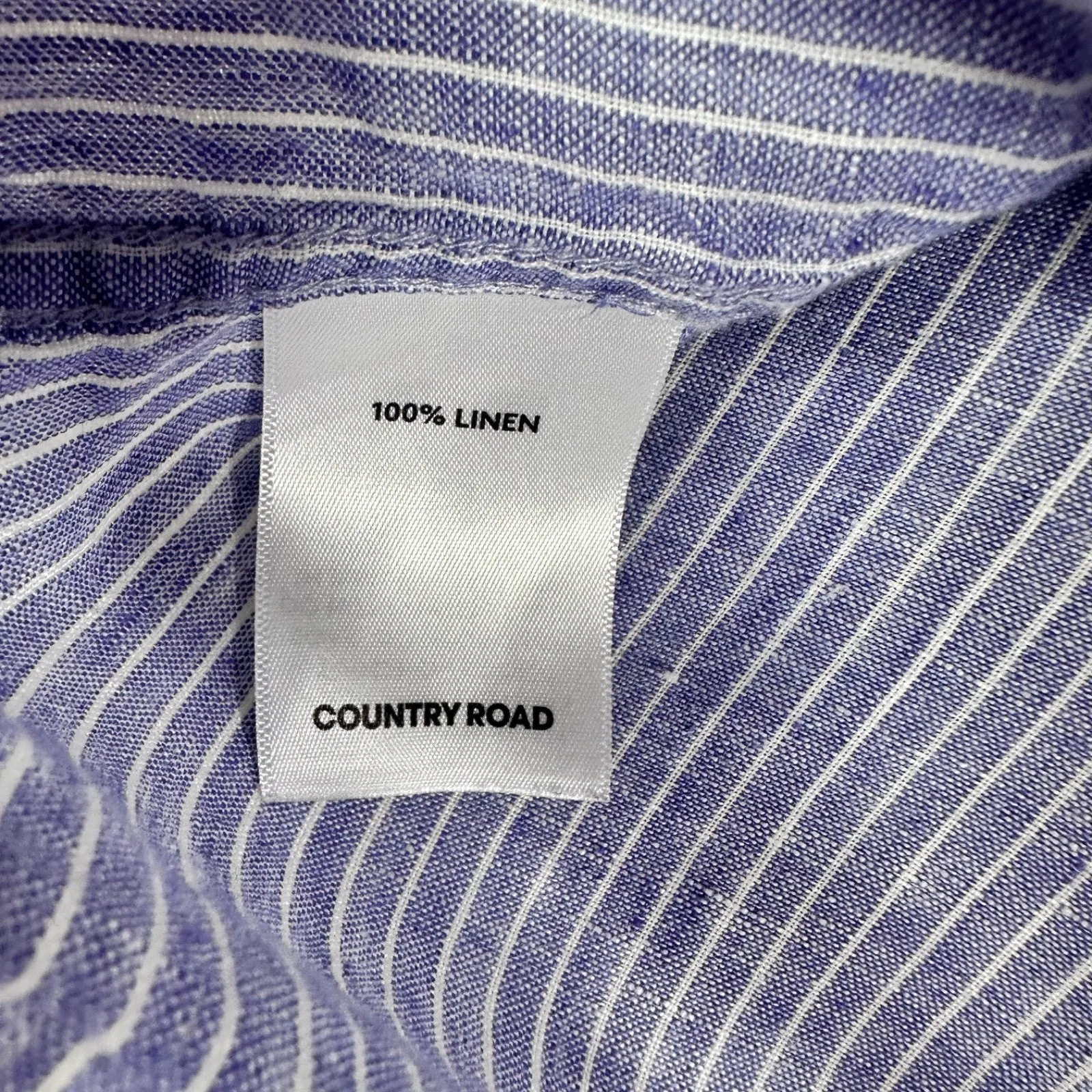Country Road Organic French Linen Long Sleeve Button Up Shirt Size 14 Blue Strip - Image 9