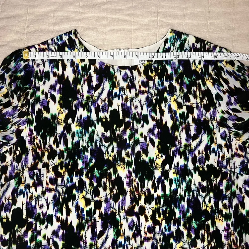 ERDEM Emma Wiggle Abstract Print Silk Mini Shift Dresss Black Size 4 - Image 13