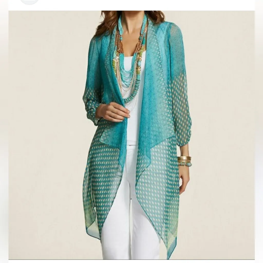 Krazy Kat Teal Patterned sheer Kimono swim cover resort wear size XXL - Image 2