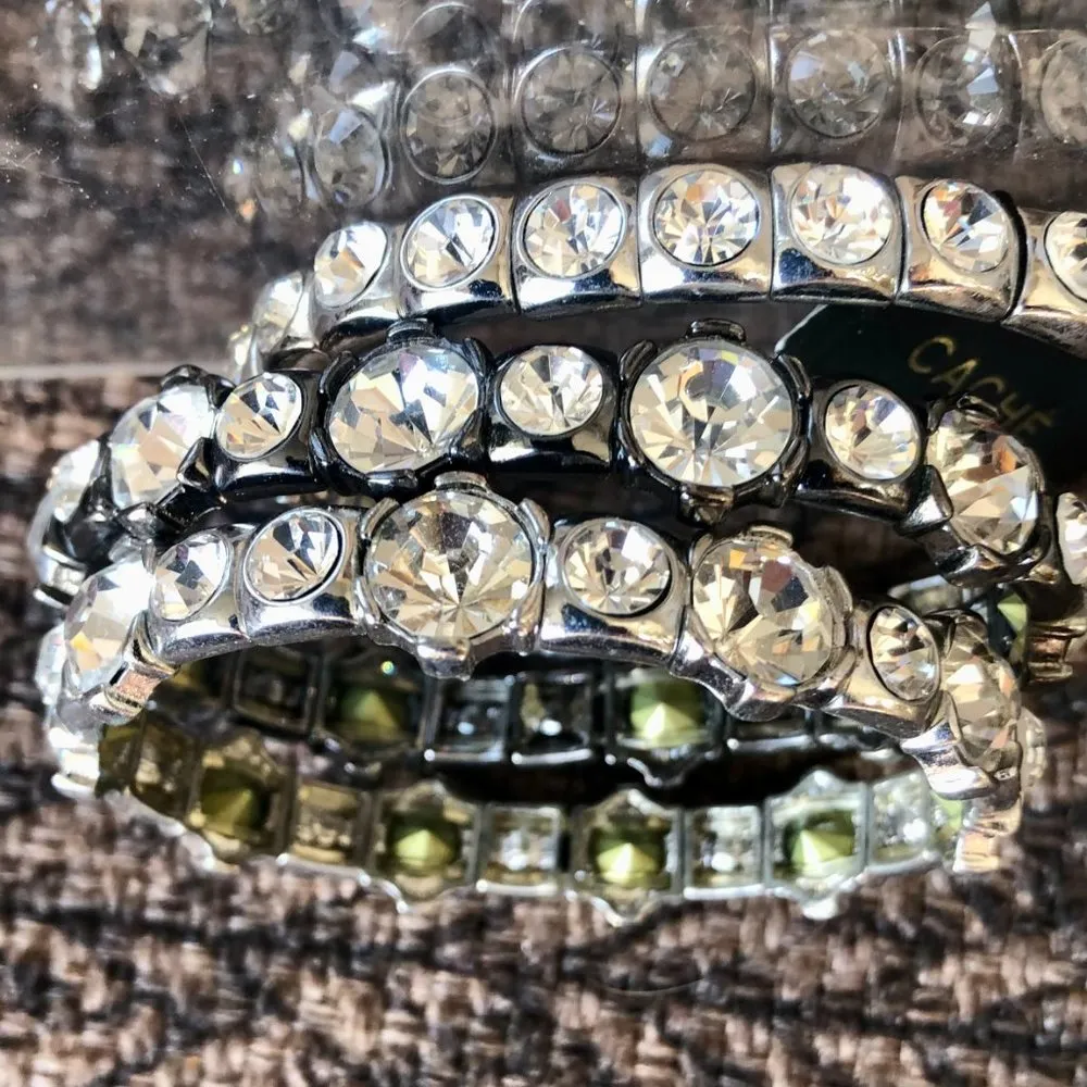 Cache 3 Lot Bundle silver tone stretch bracelets multi size faceted crystals NWT - Image 3
