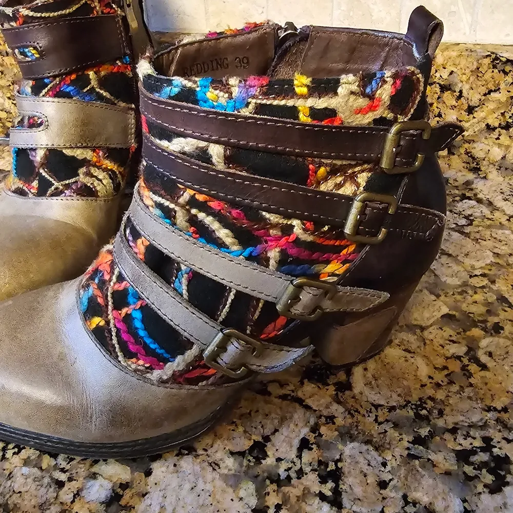 L'Artiste By Spring Step Tan Leather Booties sz 39US 8.5 Knit Zipper Ankle Boots - Image 9