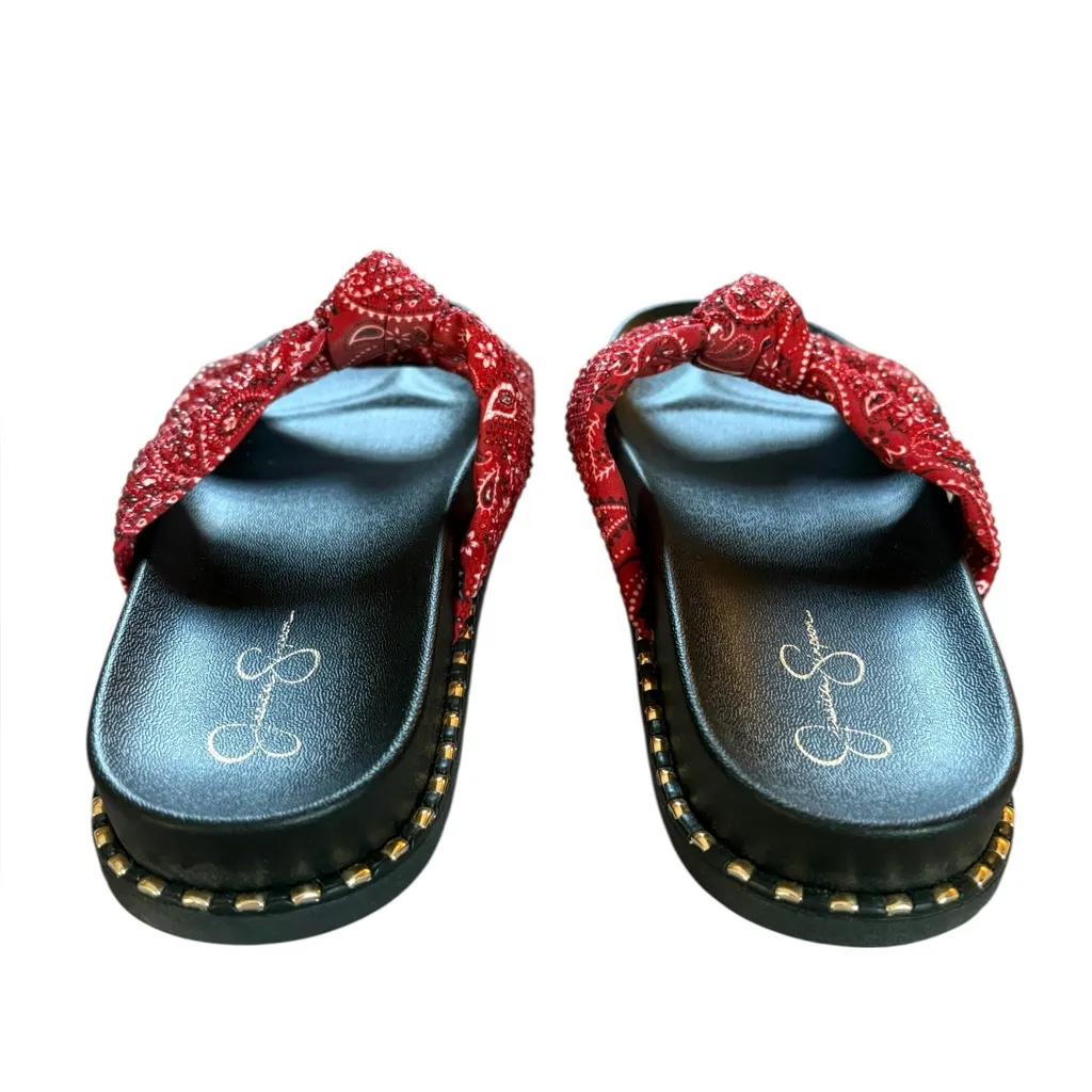 Jessica Simpson Caralyna Red Muse Rhinestone Slide Sandals Womens Size 7 NEW - Image 7