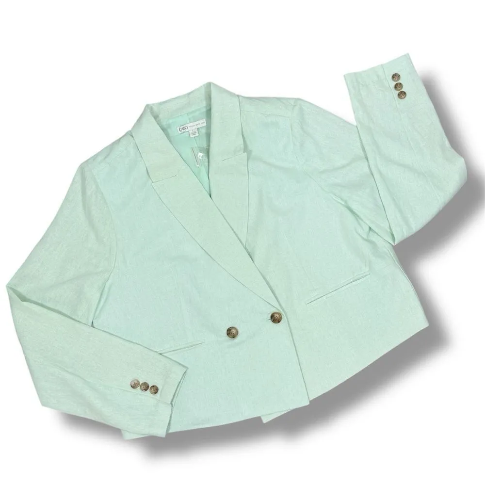 Cato Linen Double Breasted Crop Blazer‎ Mint Green Large - Image 13