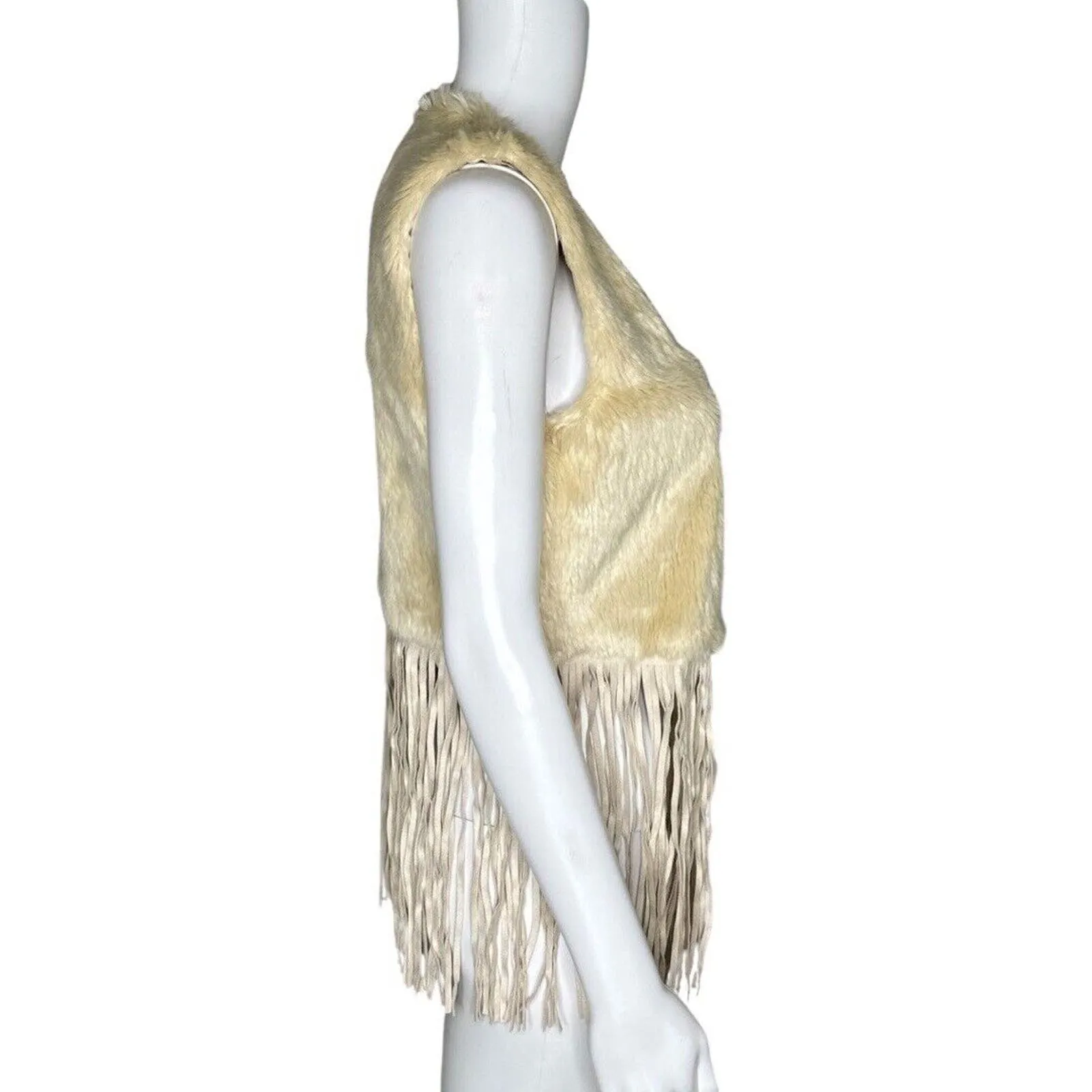 Anthropologie Raga Vest Womens Medium Nomad Fringe Ivory Cream Faux Fur Festival - Image 2