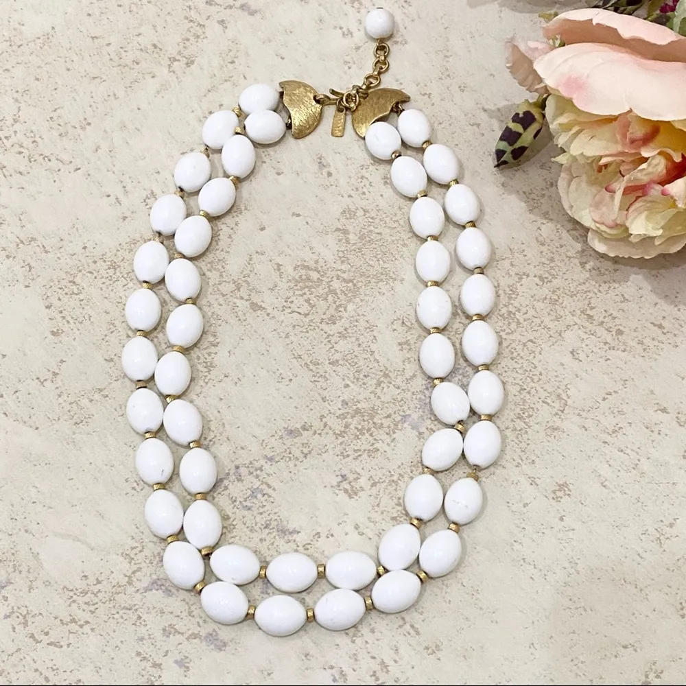 Vintage Monet White Bead Double Strand Necklace - Image 4