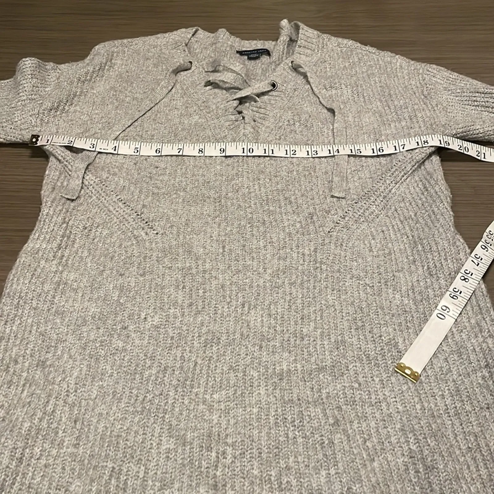 American Eagle Gray Knit Lace Up‎ Long Sleeve Sweater Dress Size M - Image 8