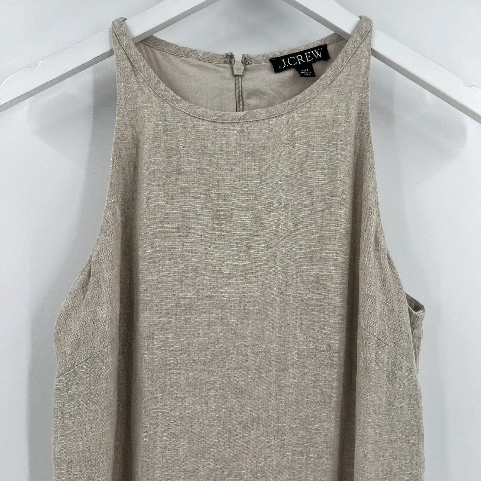 J. Crew Dress Beige Tan Linen Maxine Mini High‎ Neck Sleeveless BR433 Size XST - Image 4