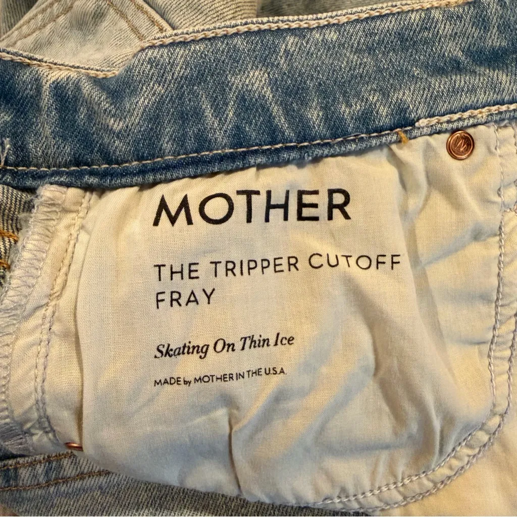 MOTHER The Tripper Cutoff Fray Denim Jean Shorts Skating On Thin Ice 26 Blue - Image 5