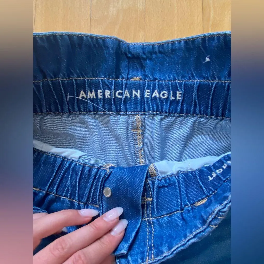 American Eagle Outfitters Paperbag Belted High Waist Blue Denim Mom Shorts - Image 6