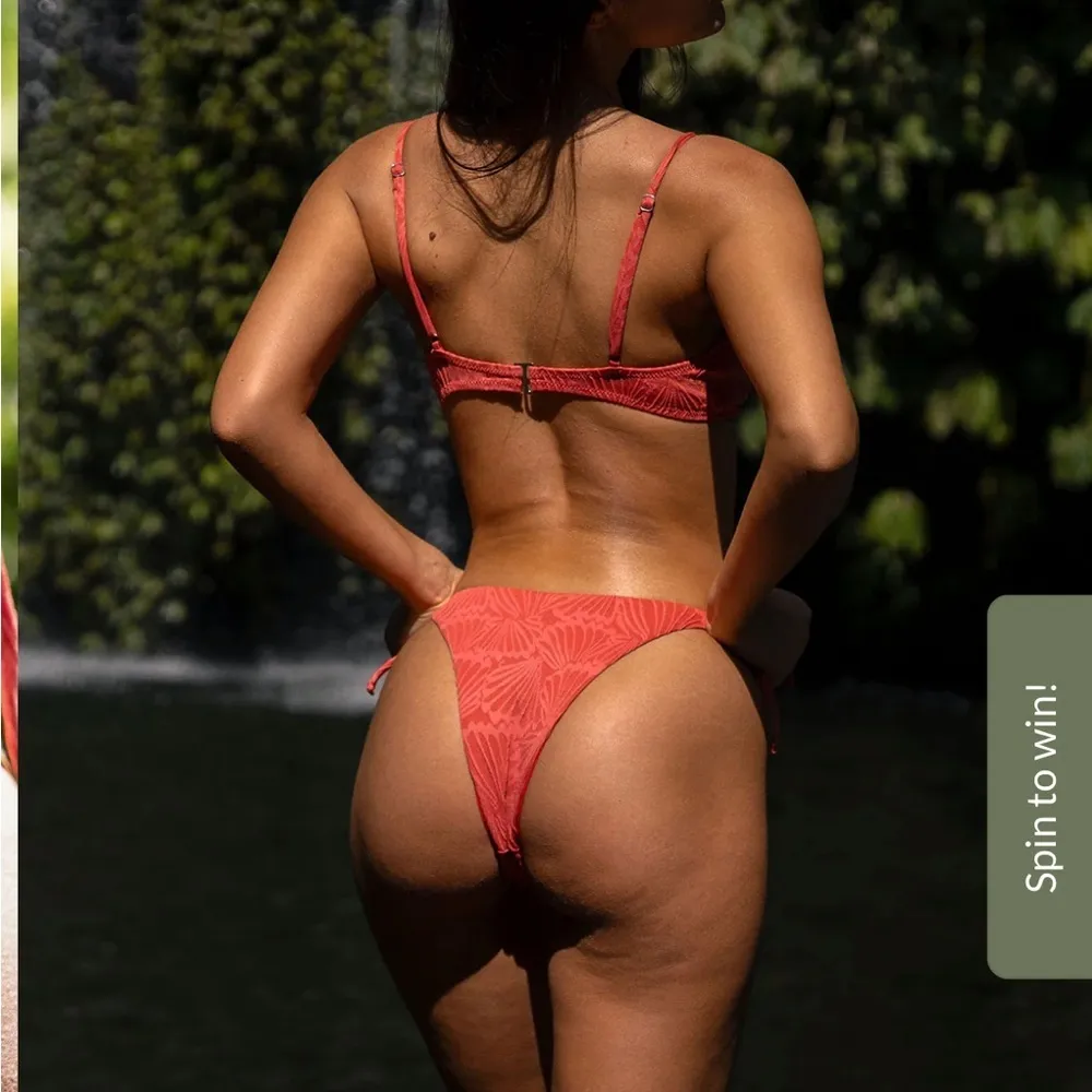 Berlook Jacquard Knot Bikini Top and Jacquard Tie Bikini Bottom 08 Red Size L - Image 4