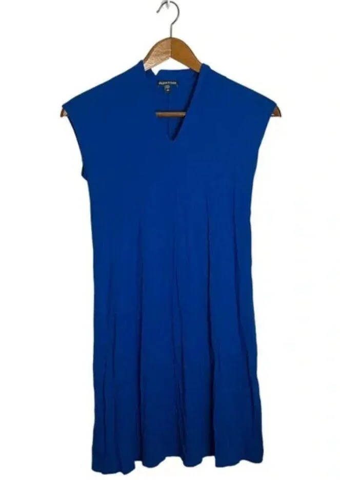 Eileen Fisher Royal Blue V-neck Casual Soft Short Sleeve Swing Dress - Image 2