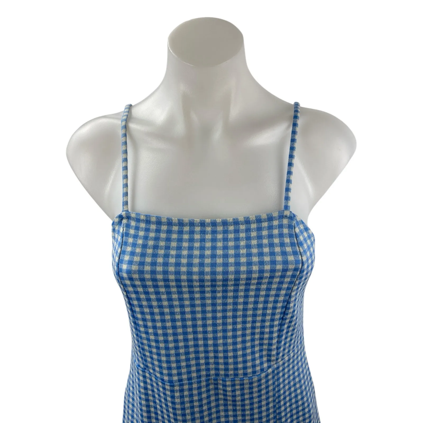 Zara Blue Gingham Sleeveless Slit Midi Cami Camisole Tank Slip A-Line Dress Sz M - Image 2