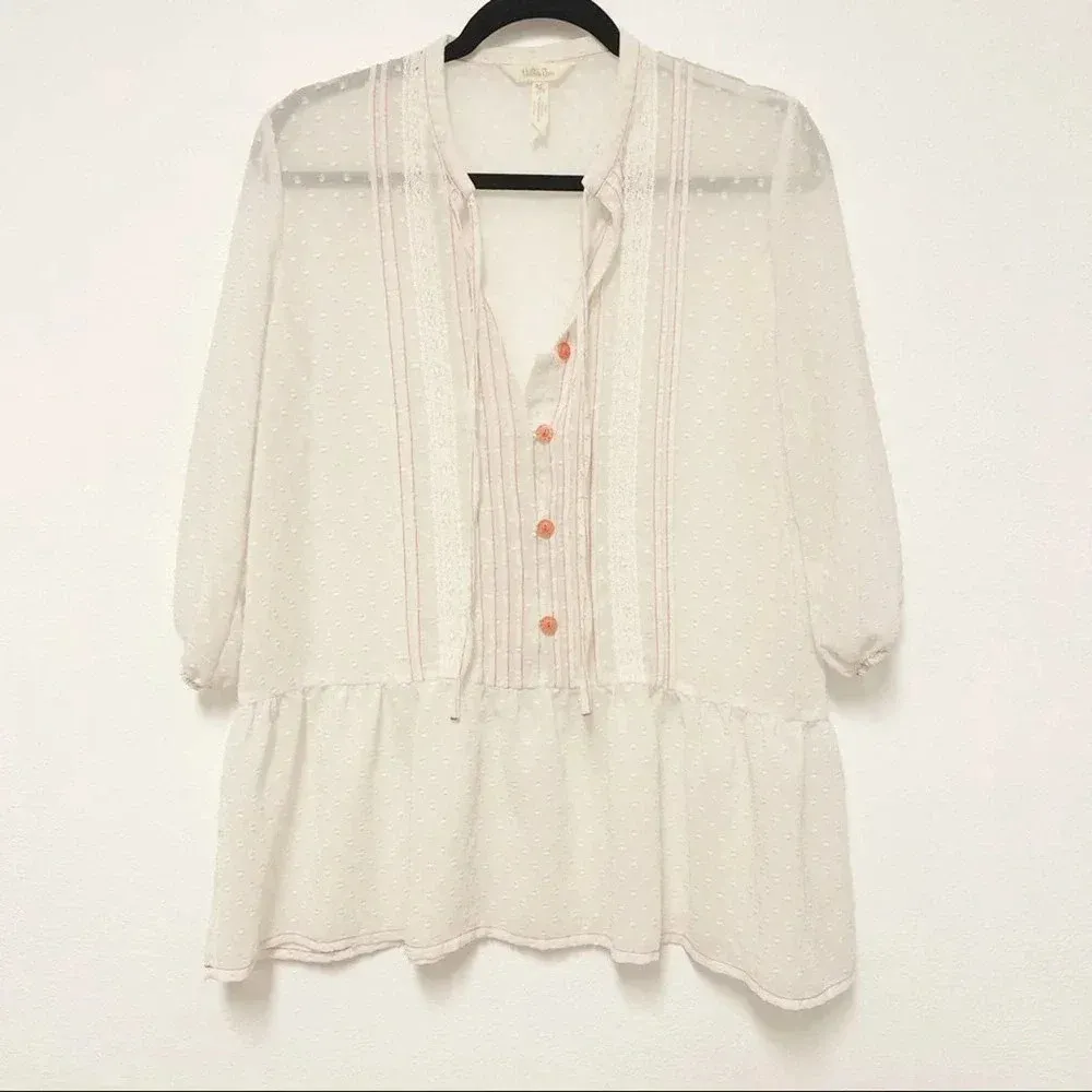 Matilda Jane Light the Way Blouse - EUC - Sheer Boho Peasant Top - Swiss Dot - Image 4