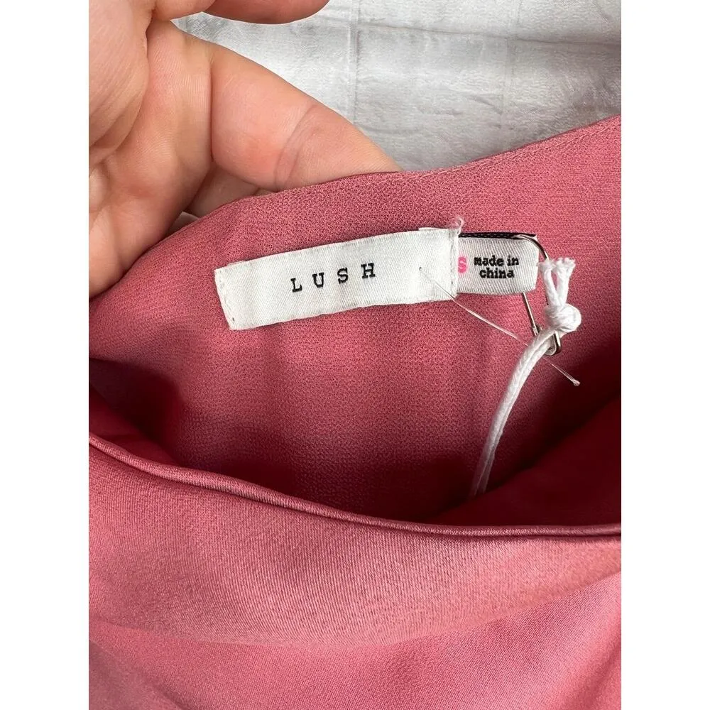 Lush Pink Mauve Satin Square Neck Long Sleeve Midi Dress Size Small Mauve Woods - Image 8