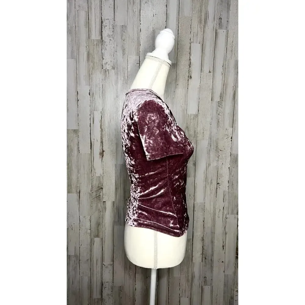 Free People Women's Size Small Pink‎ Velvet Short Sleeve Baby Tee Top Casual - Image 3