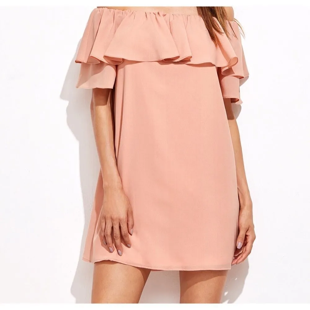 ✨Pink Off The Shoulder Ruffle Dress✨ Orange Size M - Image 3