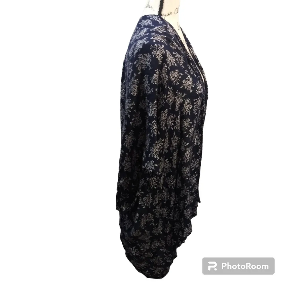 Loft Navy Blue Floral Kimono Cardigan Cover Up Size OS - Image 2