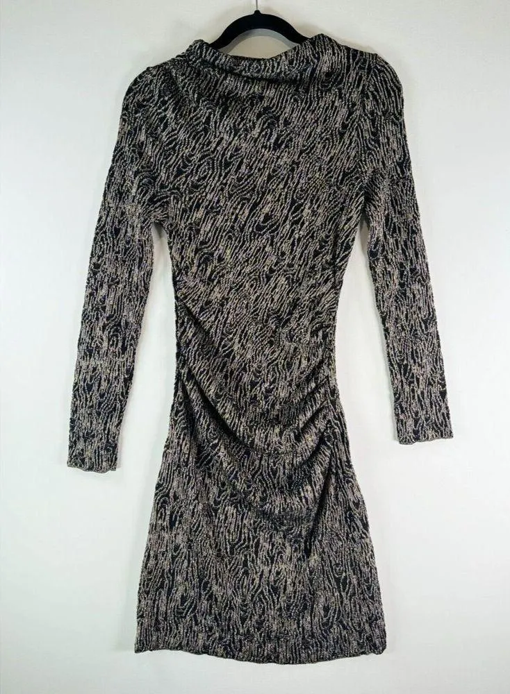 NEW Zara Womens Dress Black Metallic Mini Bodycon Knit Long Sleeve Party Medium - Image 2