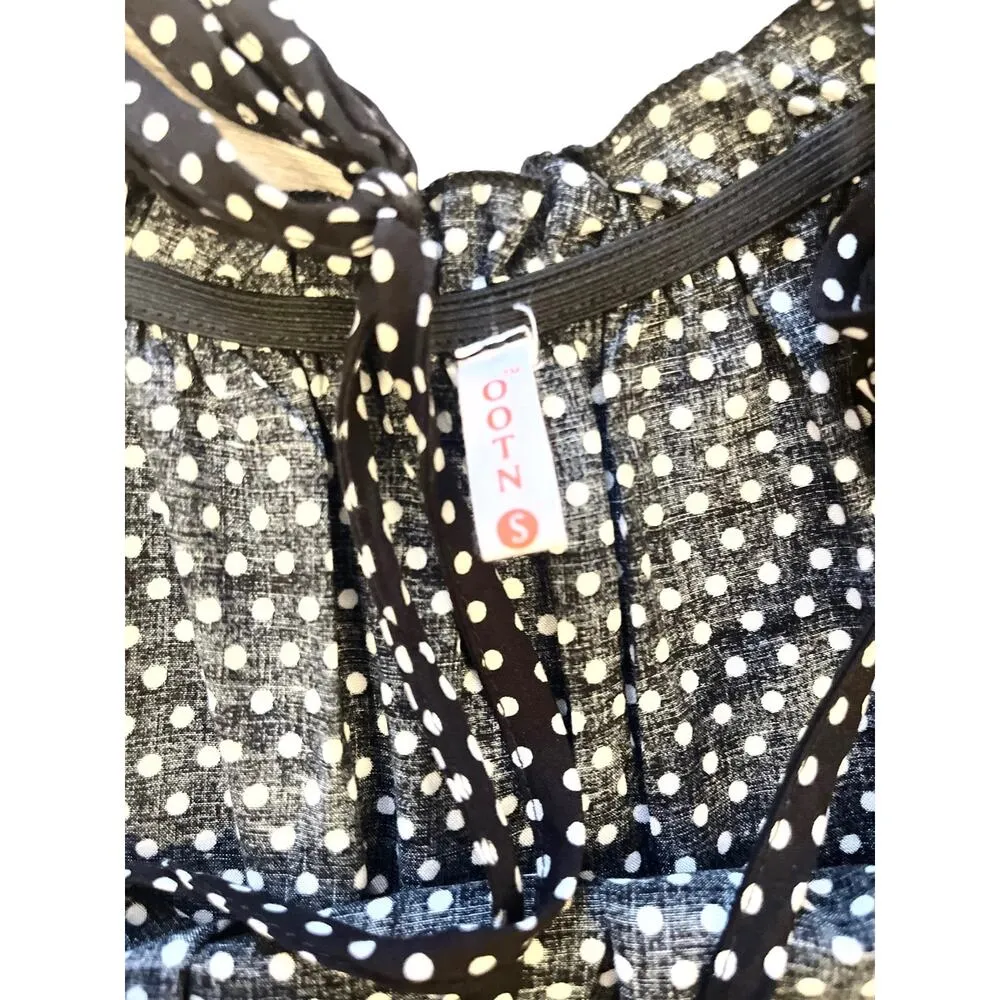 OOTN Black & White Polka Dot SUN DRESS Women's Size Small Tie Straps Swing Style - Image 6