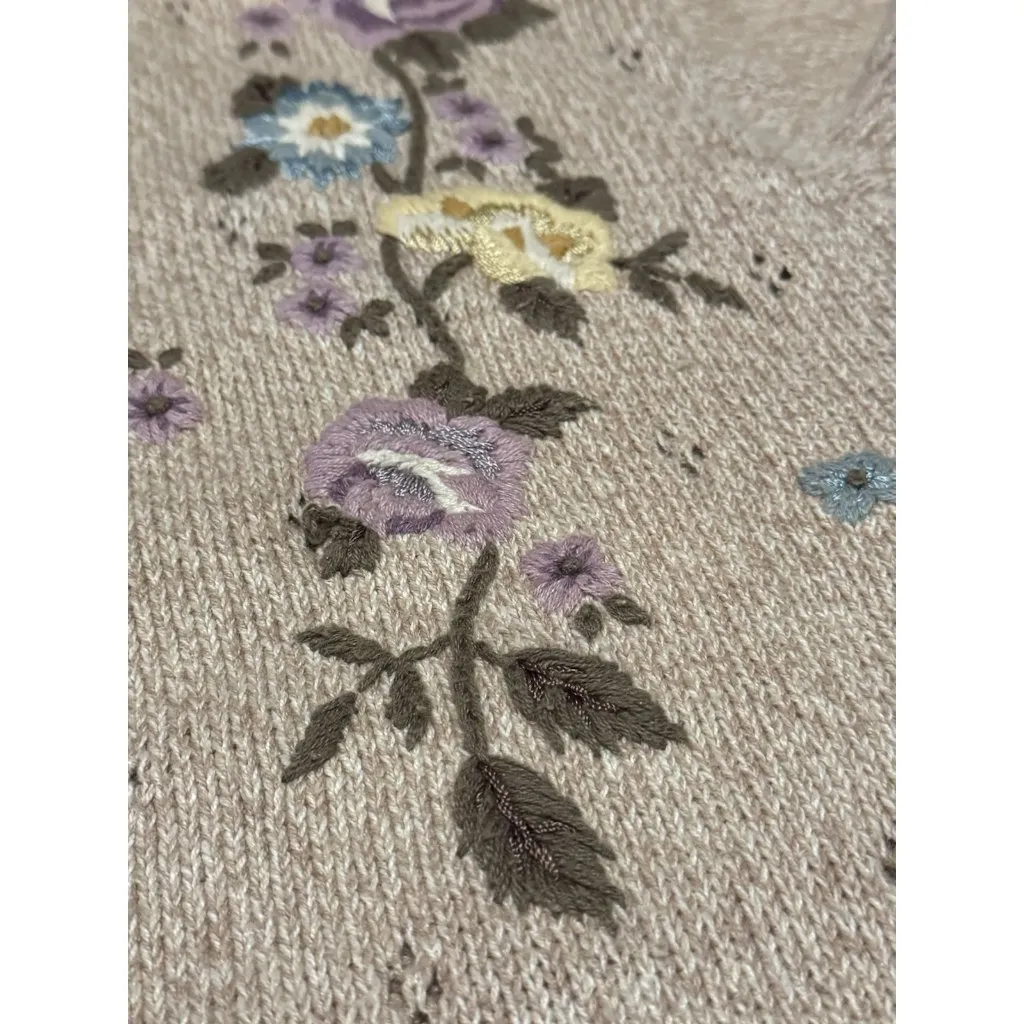 Jantzen Classics Cardigan Sweater Hand Embroidered‎ Women Size Medium Floral VTG - Image 5