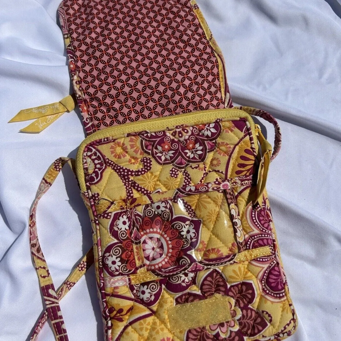 Vera Bradley Bali‎ Gold Small Backpack/ Crossbody Purse Pink Yellow Floral - Image 2