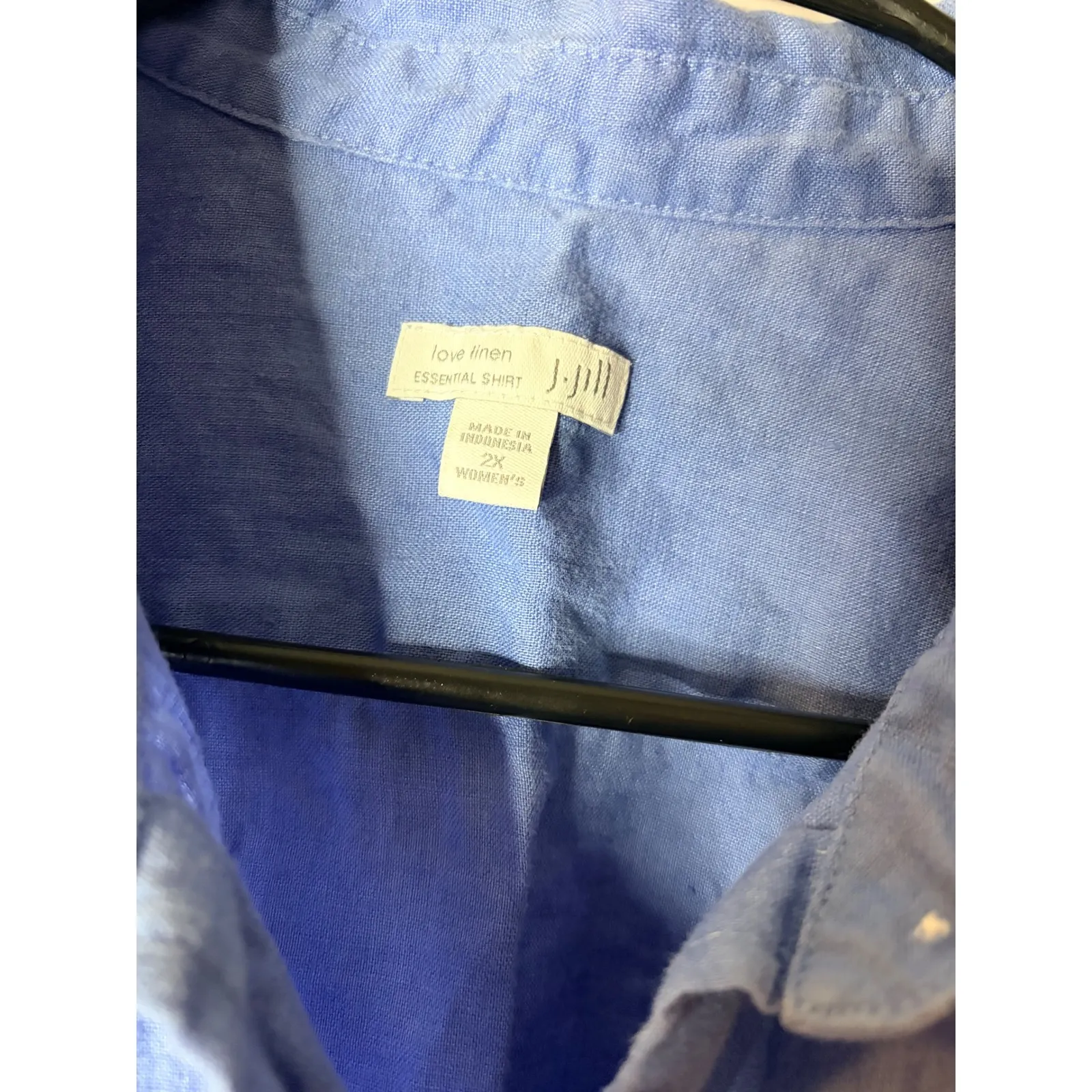 J Jill Essential Shirt Women Blue Linen Natural Lagenlook Button Down Top 2X - Image 2