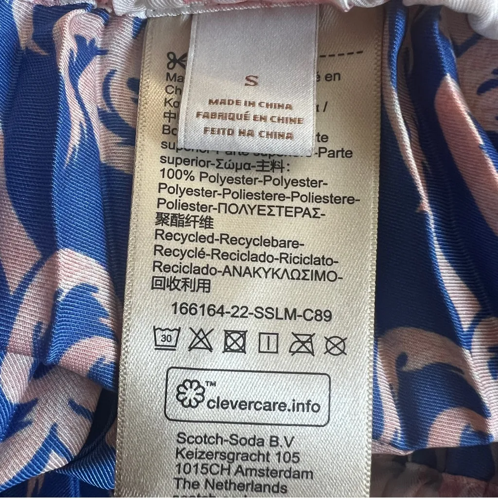 Anthropologie Scotch & Soda Blue Pink Palm Print Pleated Midi Skirt Small - Image 8