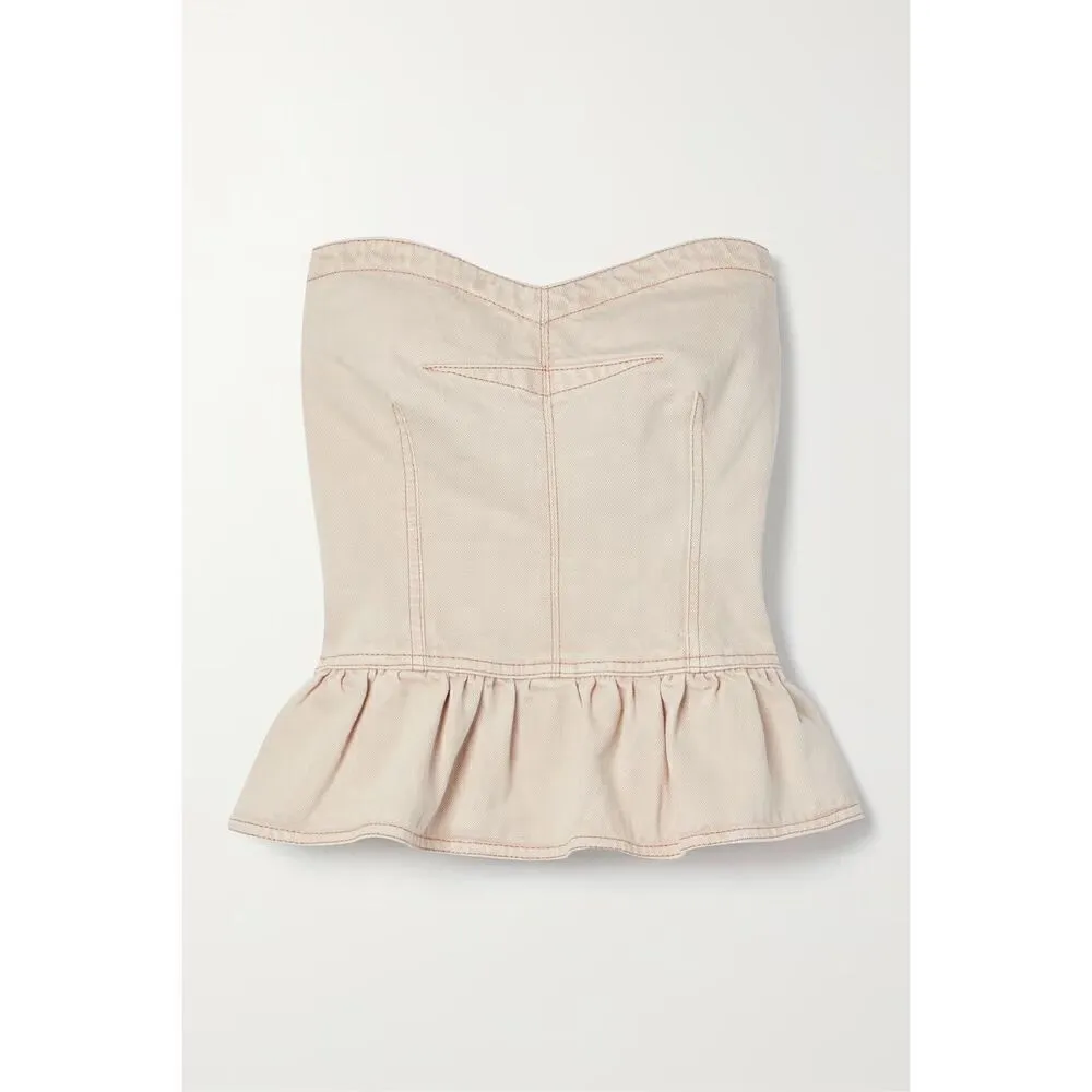Isabel Marant Etoile Solizinia strapless denim peplum top - Image 6