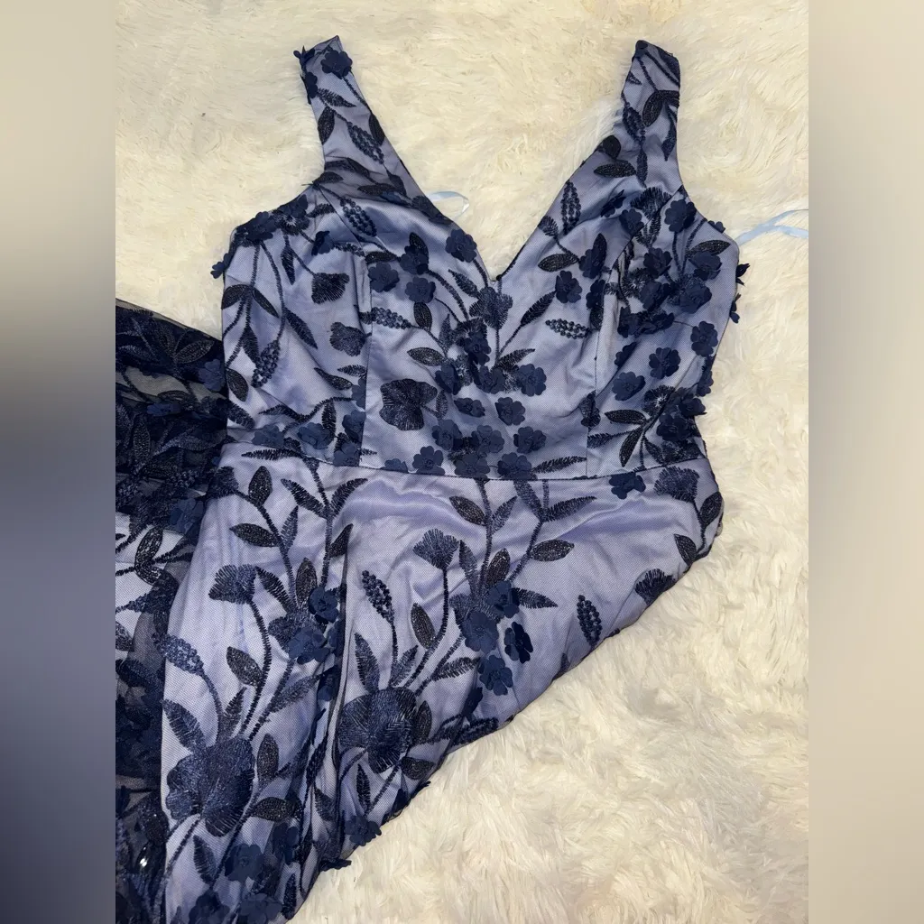 NWOT Eliza J Floral Embroidered 3D Appliqué navy blue ball Gown Sz 6 - Image 9