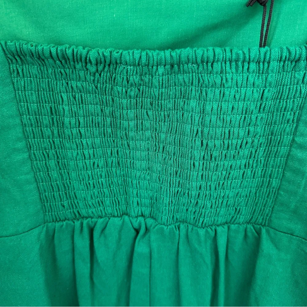 Rachel Zoe Green Linen Blend Square Neck Midi Dress W Wooden Beads Size Medium - Image 5