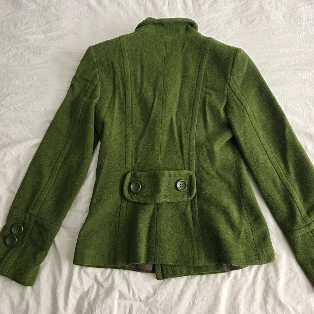 Zara Military Green Short Wool Peacoat S - Image 2