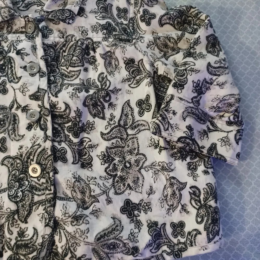 Charter Club womens 100% Linen shaket jacket white black floral button up XL - Image 4