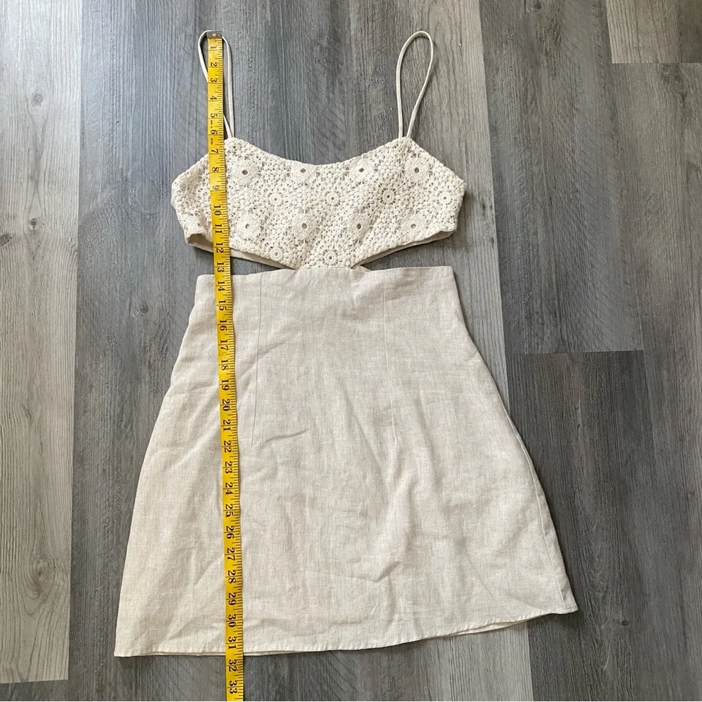 Crochet Cut Out Dress Cream Small Sundress Linen Cotton - Image 11