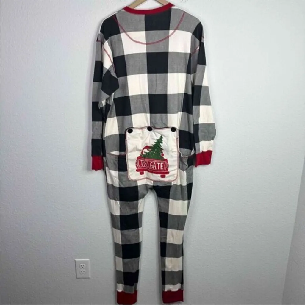 NWT LazyOne Flapjacks Black & White Plaid Onesie Jumpsuit Pajamas - Image 3