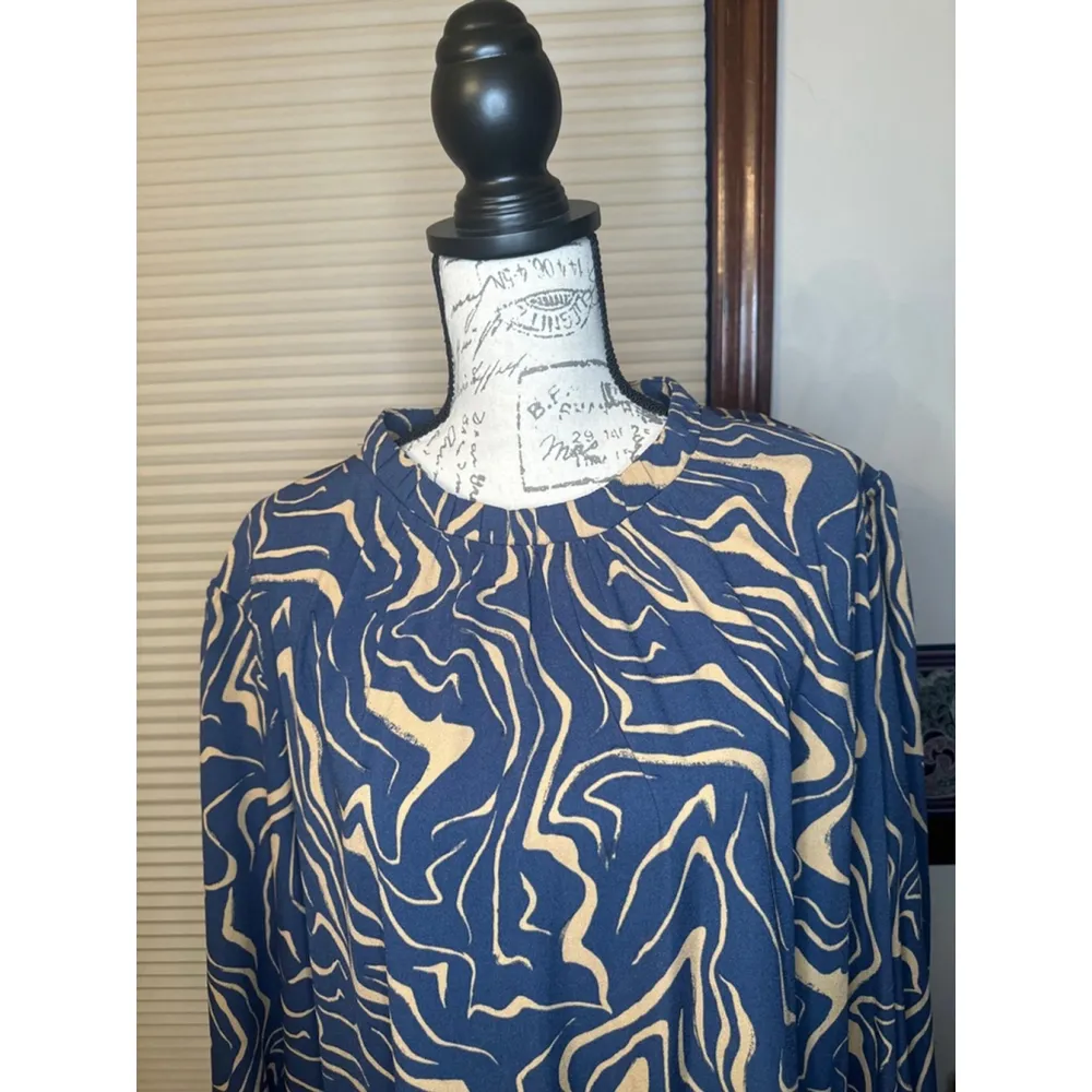 NWT Nine West 3X Blue Dress with Tan Swirls with Key Hole - Image 10