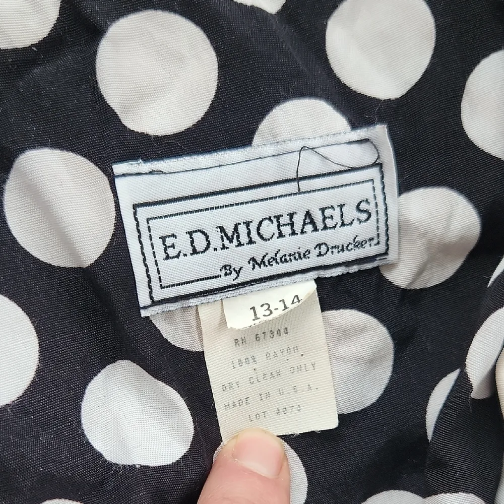 Vintage E.D. Michaels Polka Dot Blouse Black White 13/14 - Image 2