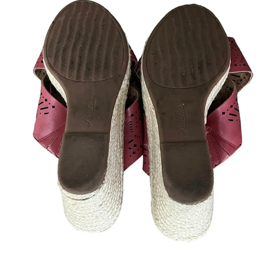 Lucky Brand Wedge Keela Rosewood Open Toe Leather Slip On  Sandals Size 8 Beach - Image 8