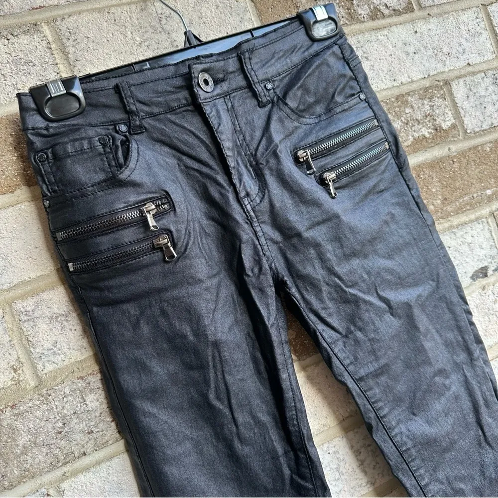 Women’s Black faux leather skinny jeggings , biker core​ size small - Image 3