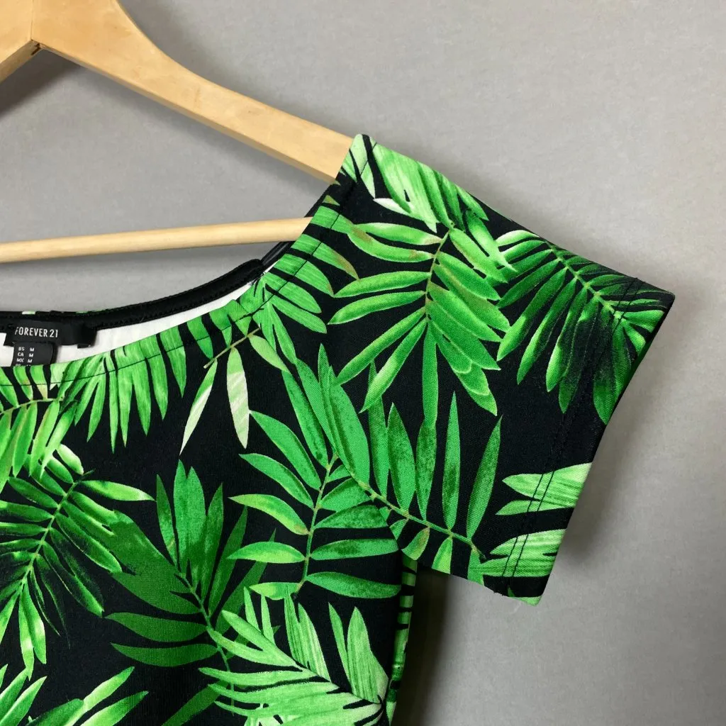 Forever 21 Tropical Dress Bodycon Green Black Palm‎ Leaves Short Sleeves Medium - Image 10