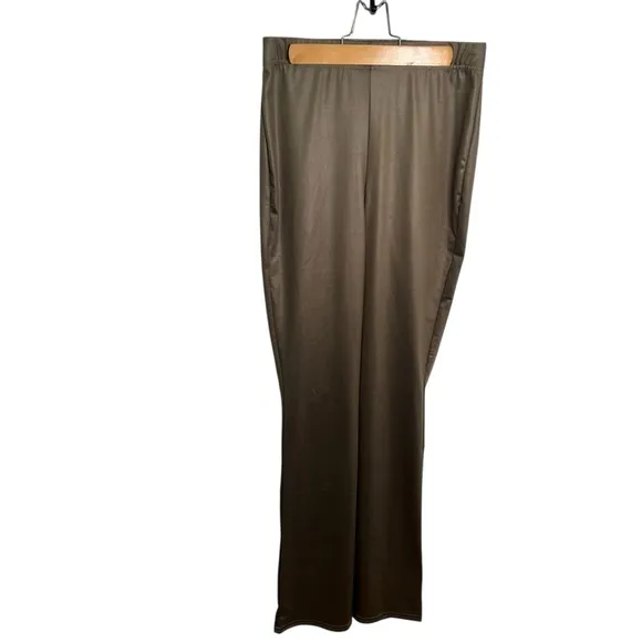 PrettyLittleThing High Waisted Skinny Flared Trousers Khaki Green 8 - Image 2