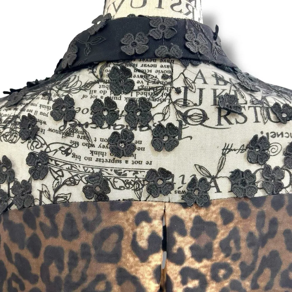 Elie Tahari Size S Anderson Black Lace + Leopard Print 100% Silk Button Blouse - Image 8