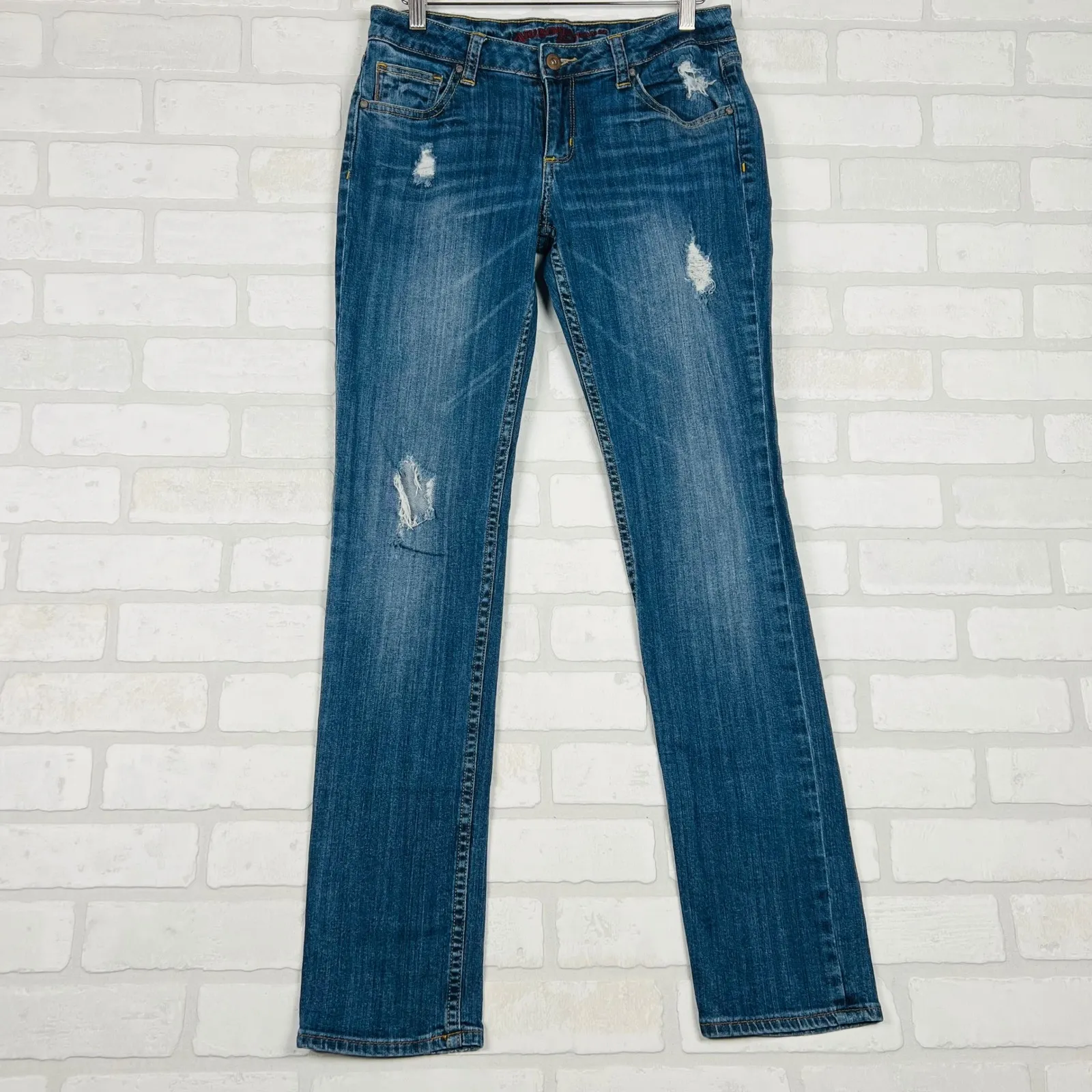 Arizona Jeans Womens Size 7‎ Distressed Ripped Skinny Blue Denim Jeans - Image 15