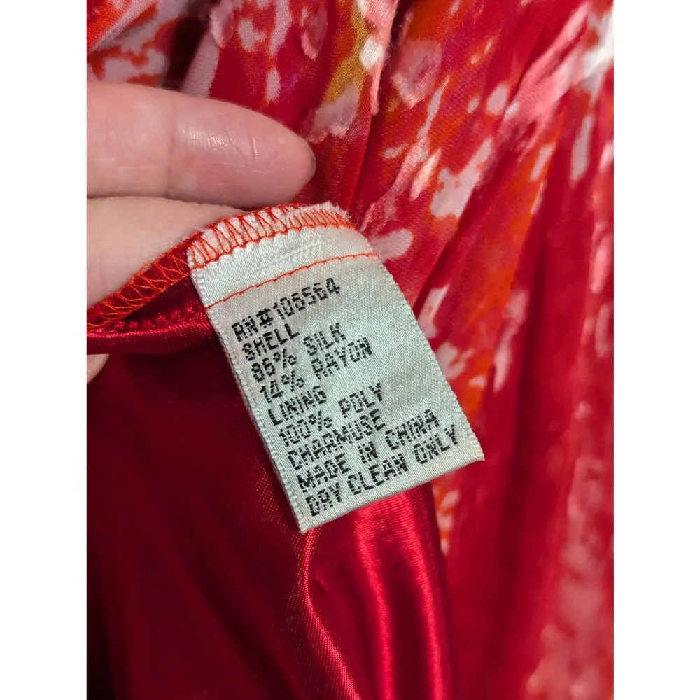 Vintage Y2K Silk Velvet Burnout Halter Dress Red Handkerchief Hem Red Bimbo Pink Size 8 - Image 6