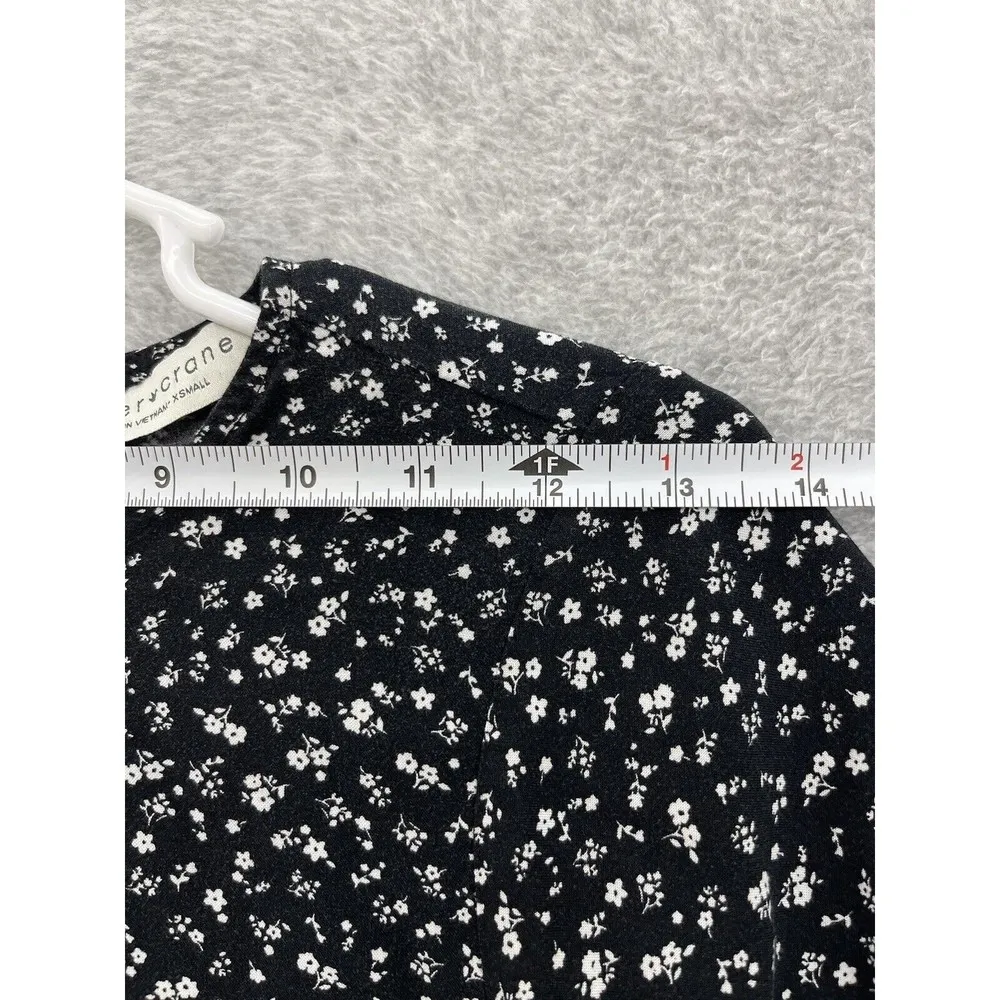 Paper Crane Women's Blouse Black Micro Floral Peplum Size XS Short Sleeve - Image 8