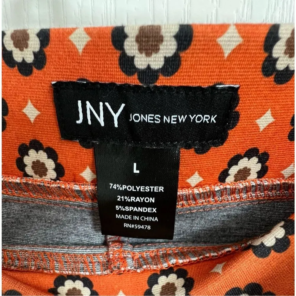 JNY Orange Funky 70s Style Floral Patterned Stretchy Flare Pants - Image 3