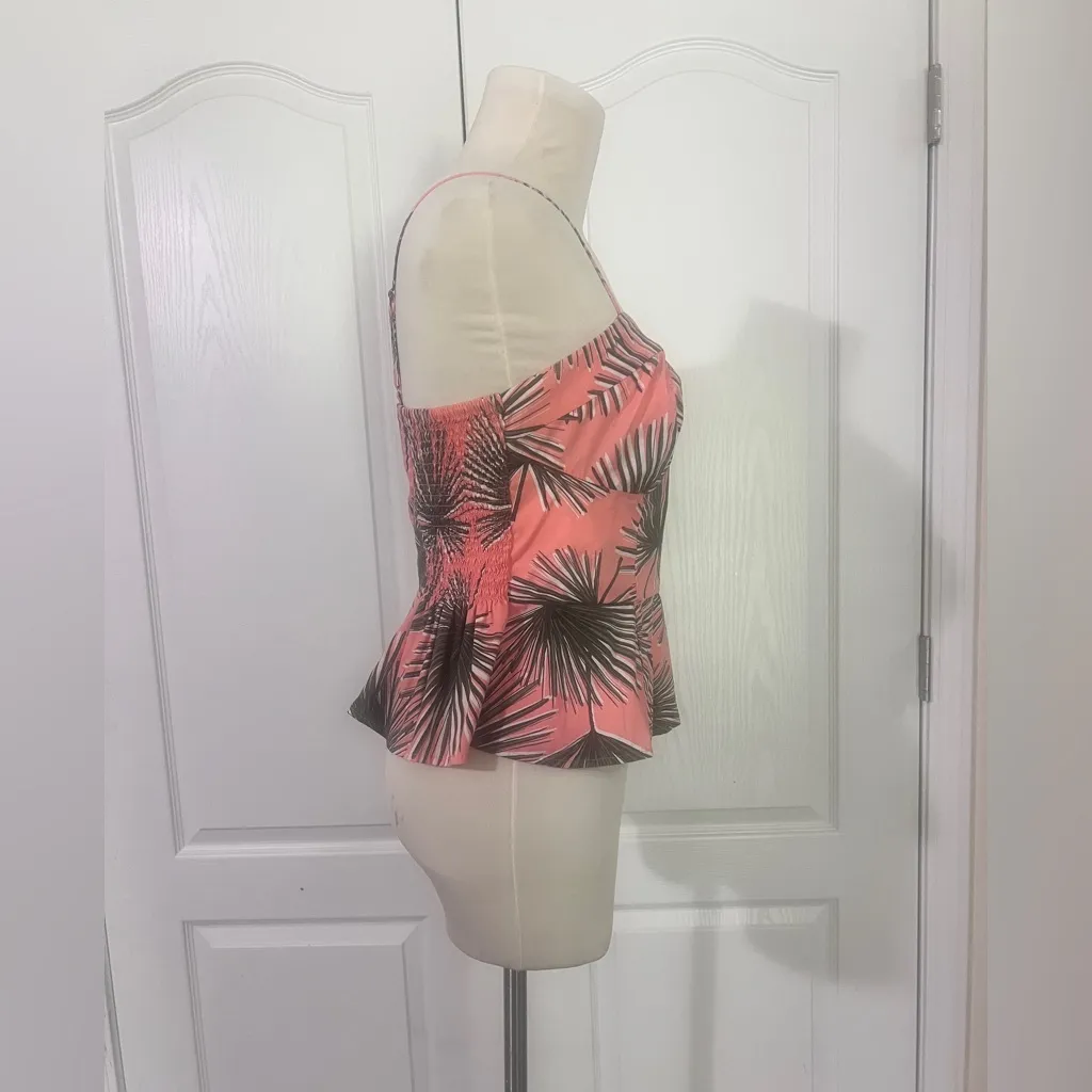 A New‎ Day Spaghetti Strap Tropical Palm Peplum Top - sz M - Image 3