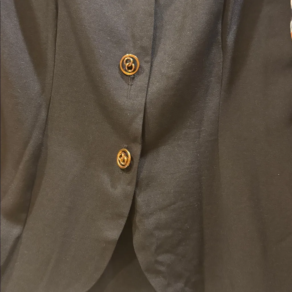 ETAM BRAND VINTAGE BLACK BLOUSE WITH SHEER FLORAL SLEEVES SIZE SMALL/MEDIUM - Image 4