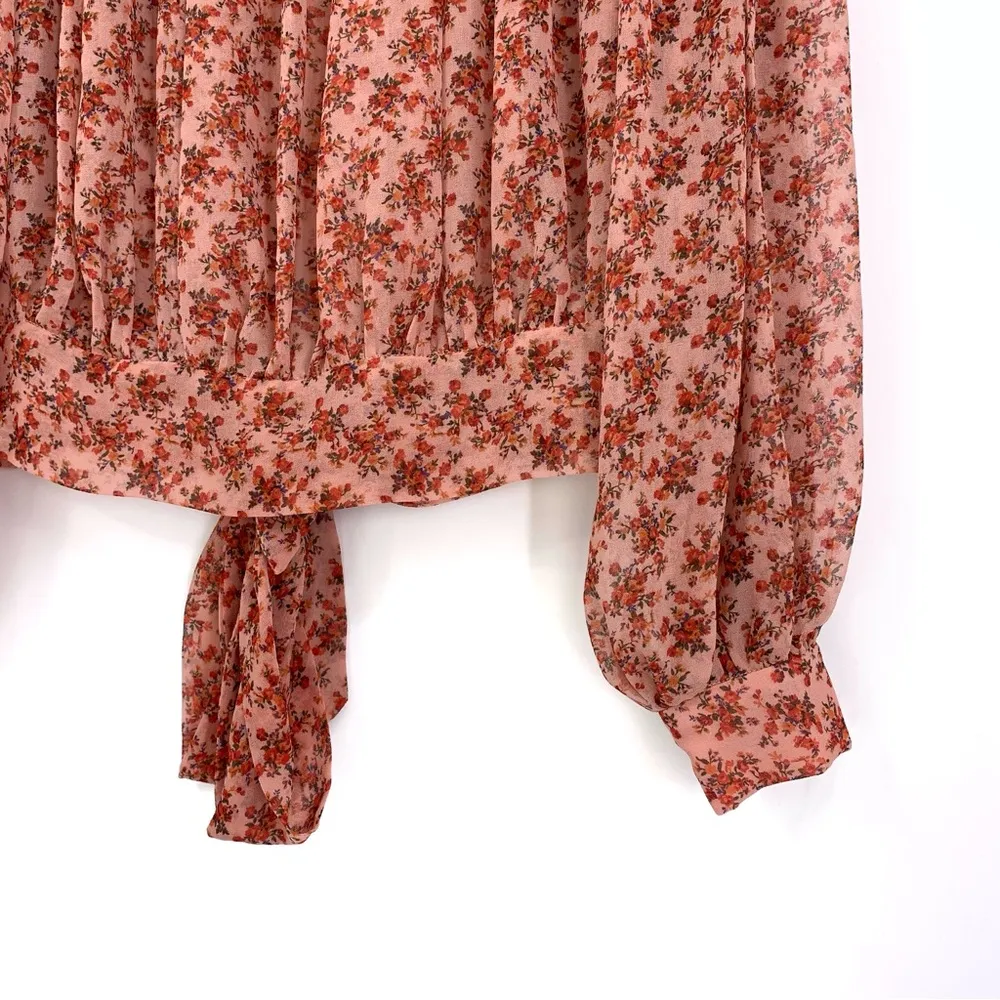 BARDOT Cyrus Long Sleeve Smocked Blouse Rose Bloom S? - Image 4