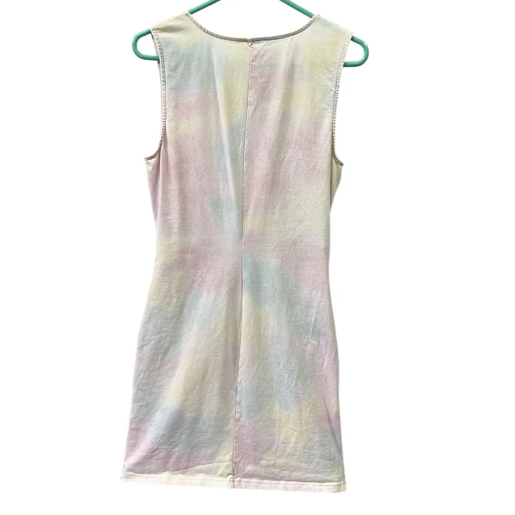 Venus Pastel Tie Dye Rhinestone Ruched Side Sleeveless Midi Dress Womens Large - Image 9